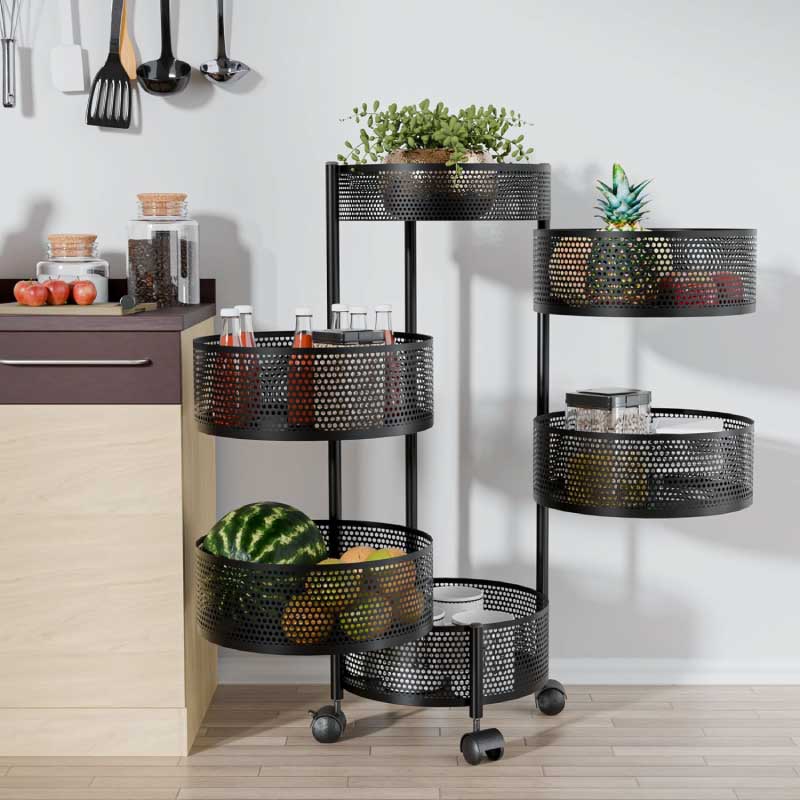 6 LAYER ROUND SHAPE STORAGE RACK MOVING ORGANIZER KITCHEN BASKET