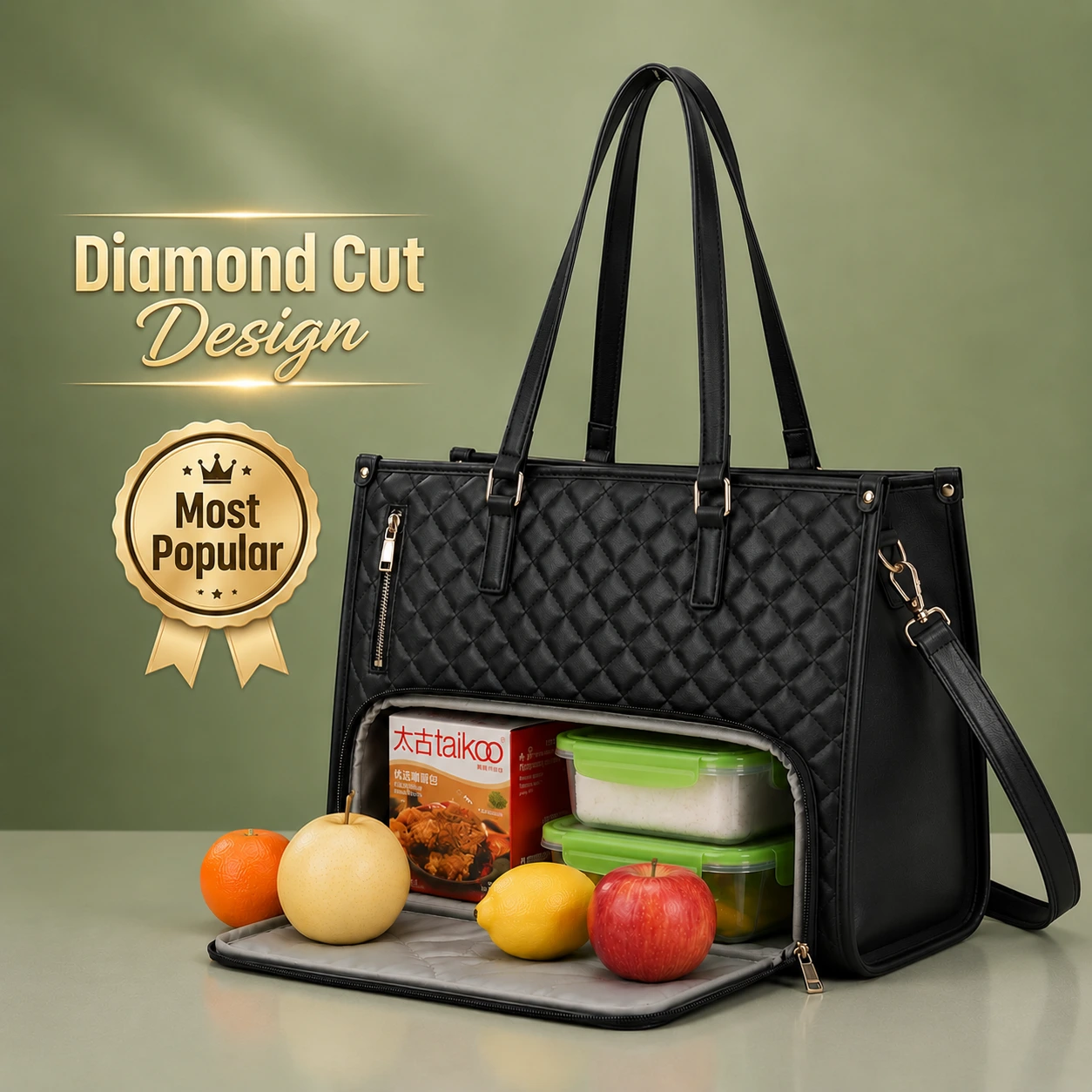 DIAMOND CUT PREMIUM TOTE BAG WITH FOOD & LAPTOP COMPARTMENT