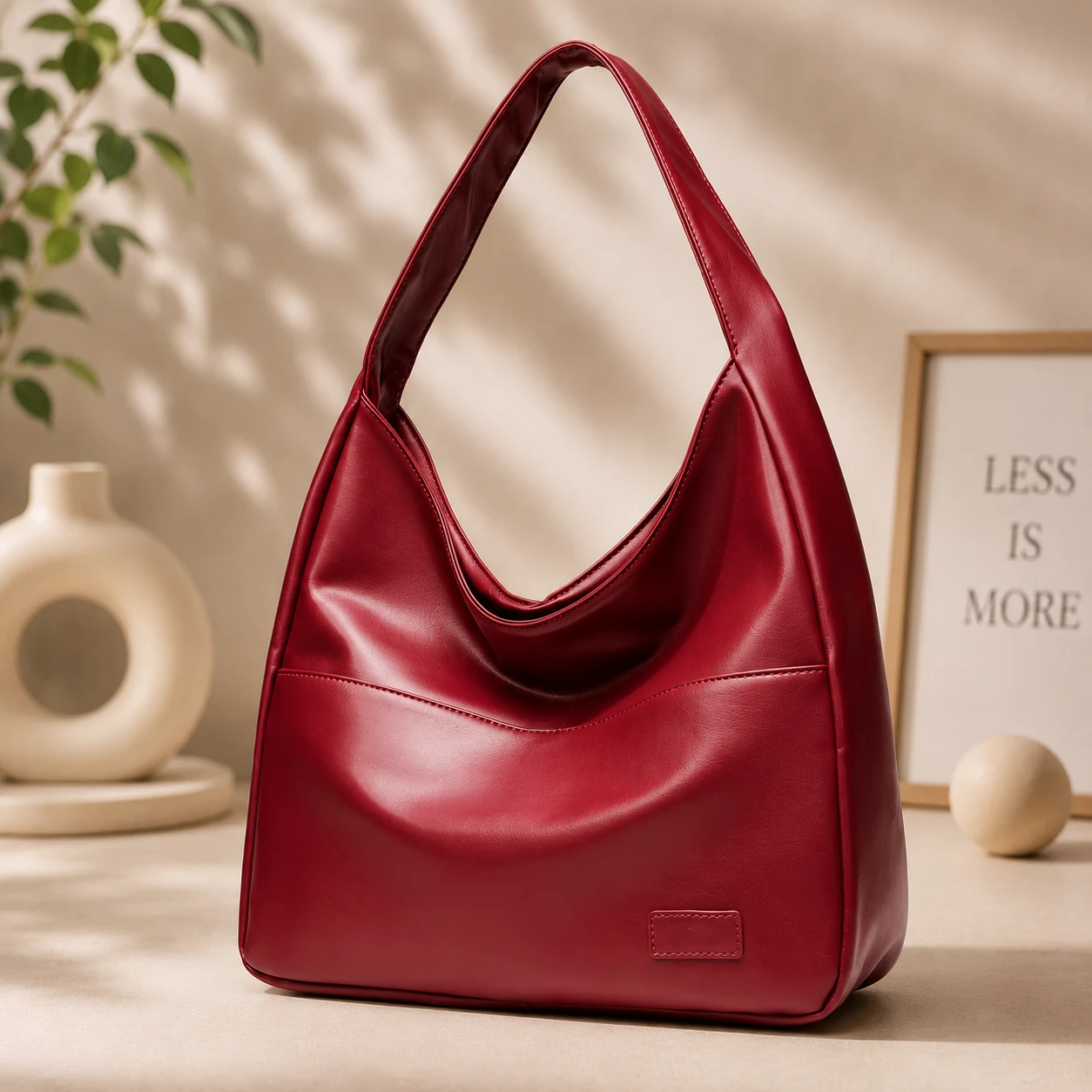 MAROON RETRO PU LEATHER CASUAL SHOULDER TOTE BAG