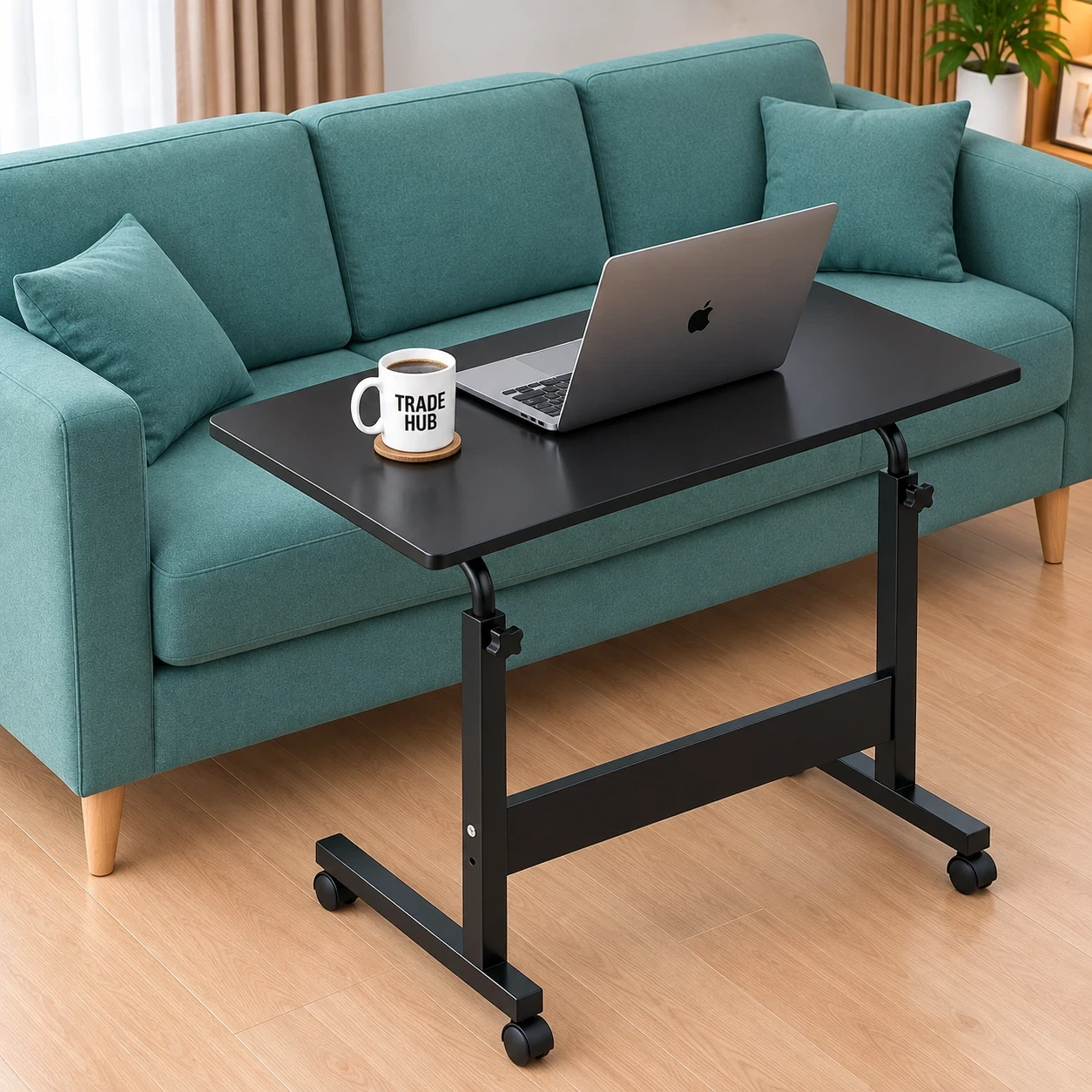 SINGLE LAYER BLACK HEIGHT ADJUSTABLE MOVABLE TABLE