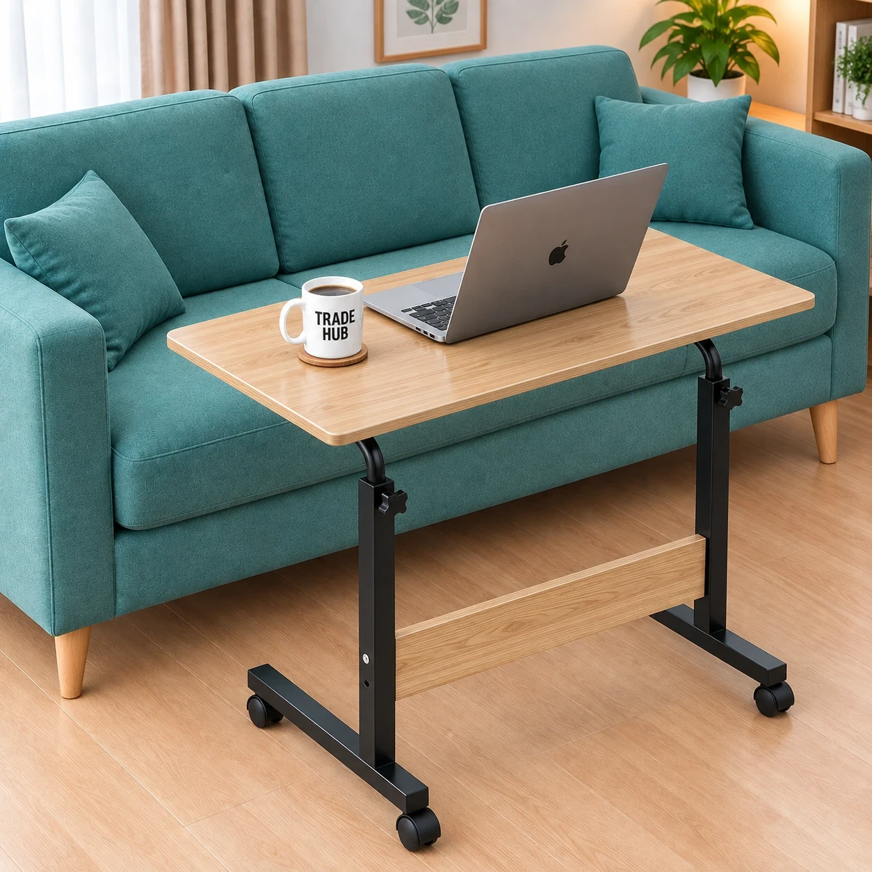 SINGLE LAYER WOODEN HEIGHT ADJUSTABLE MOVABLE TABLE