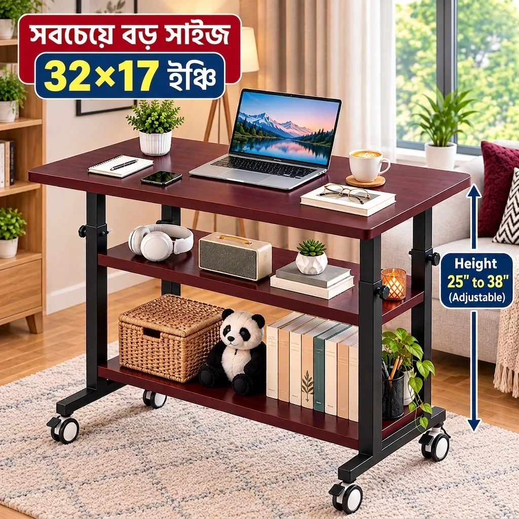 32×17 INCH MAROON 4 STAND HEIGHT ADJUSTABLE TABLE STRONG MOVEABLE DESK
