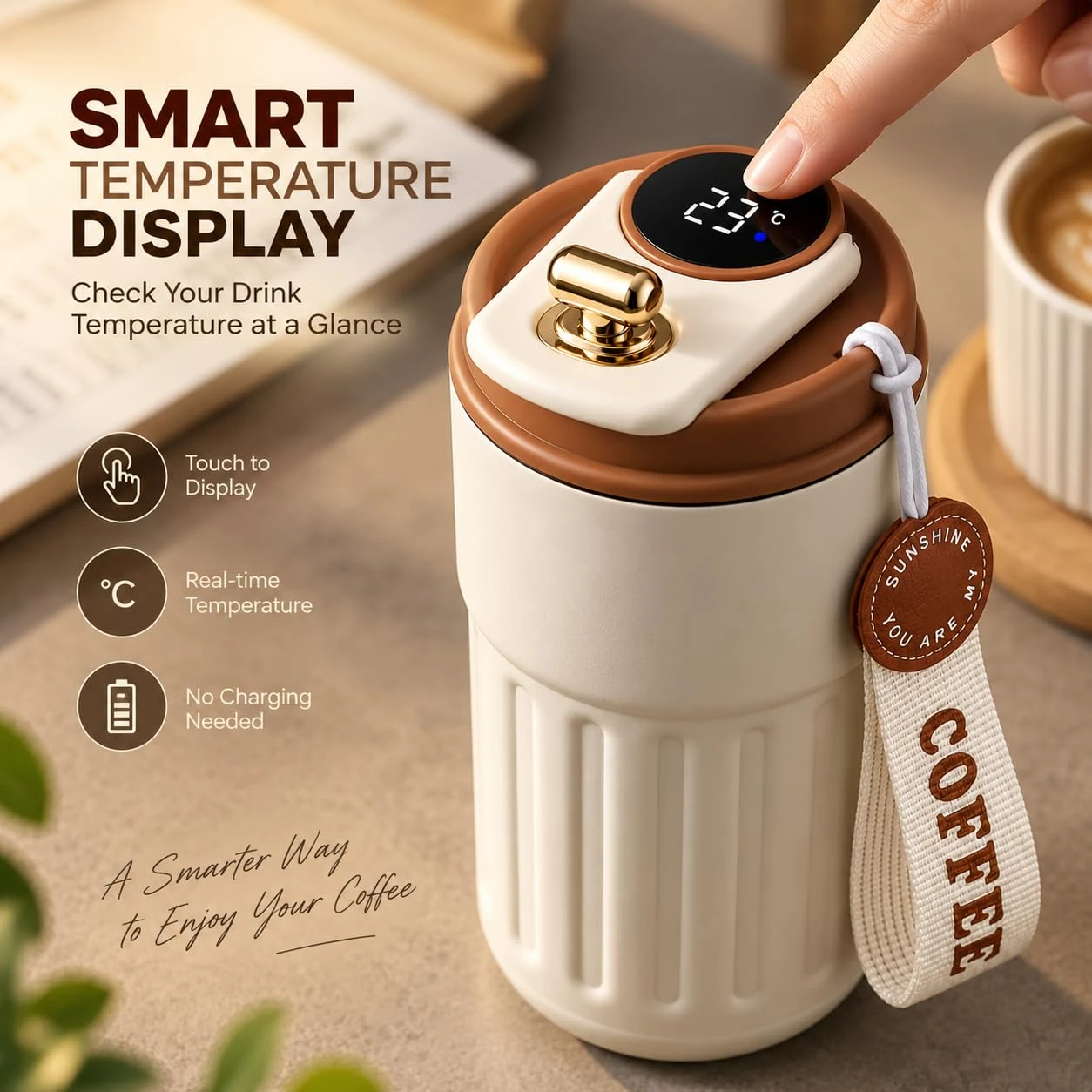 SMART COFFEE MUG TEMPERATURE DISPLAY VACUUM TRAVEL MUG